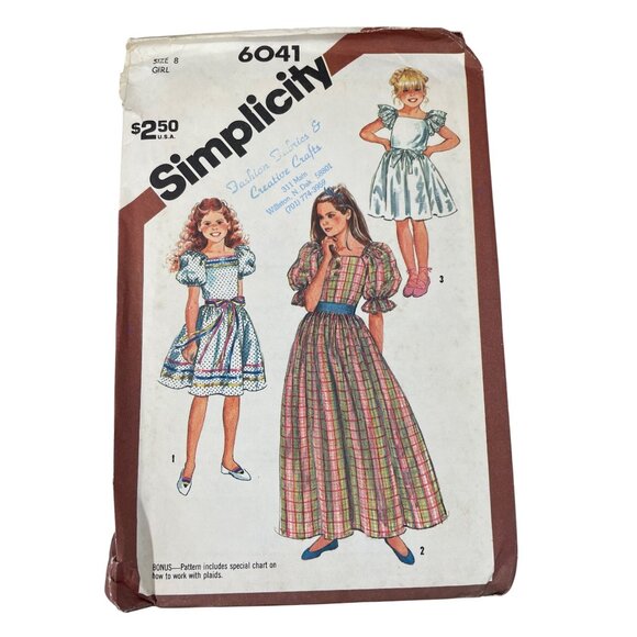 80s Simplicity 6041 Sewing Pattern Size 8 Girls Pullover Dress Two Lengths UNCUT - Picture 1 of 6